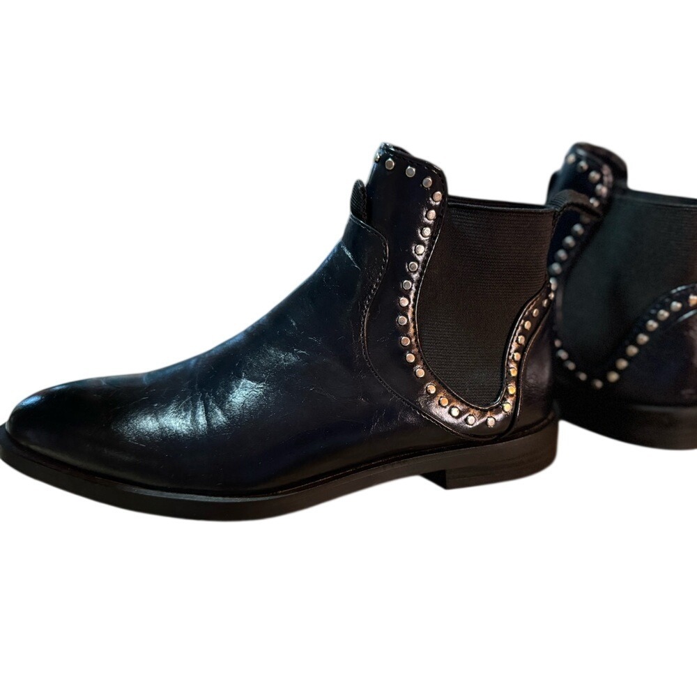Zara Black Studded Leather Chelsea Ankle Boots 7180/001/010 Size 36 6 US
